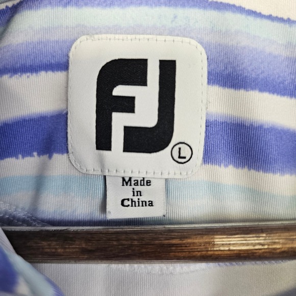FootJoy Women's Golf Shirt Polo Large Blue Striped Performance Short Sleeve - Picture 4 of 5